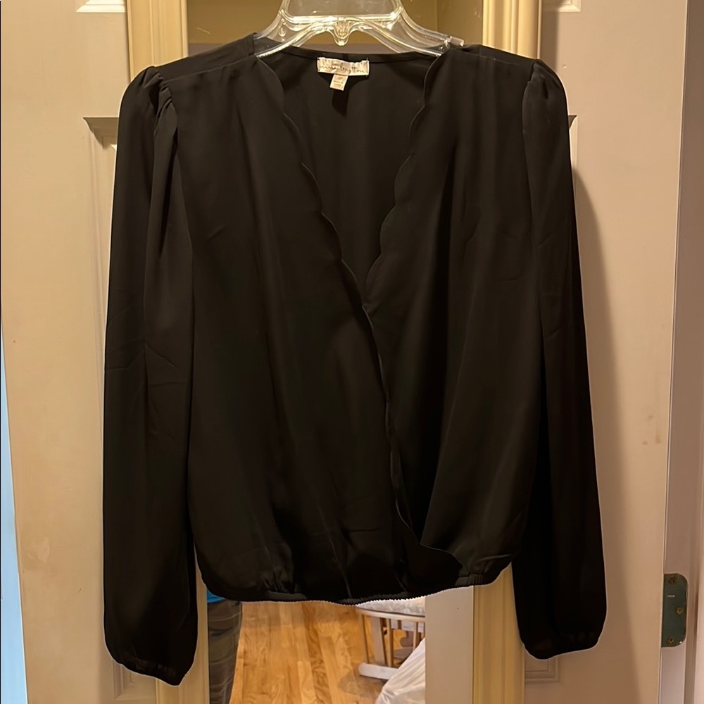 Black Wrap Blouse with Long Sleeves